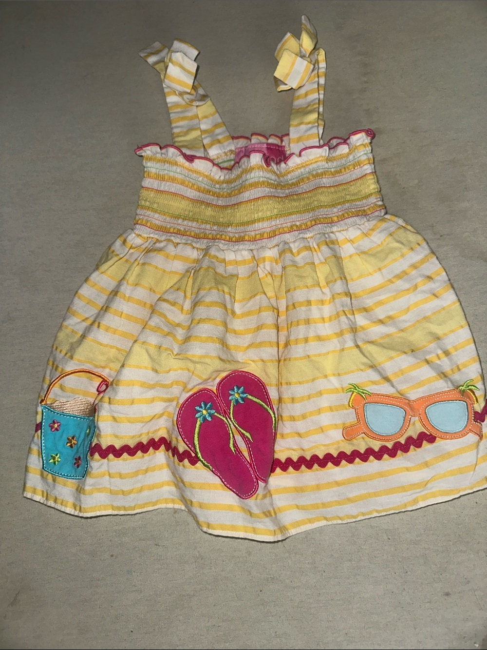 Kids Size 3T Goodlad Yellow Striped Sundress with Beach Appliques
